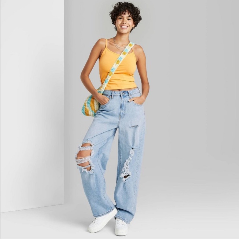 Wild fable super high rise baggy jeans distressed new - Picture 2 of 7